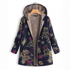 Navy blue tropical floral light zip-up hoodie